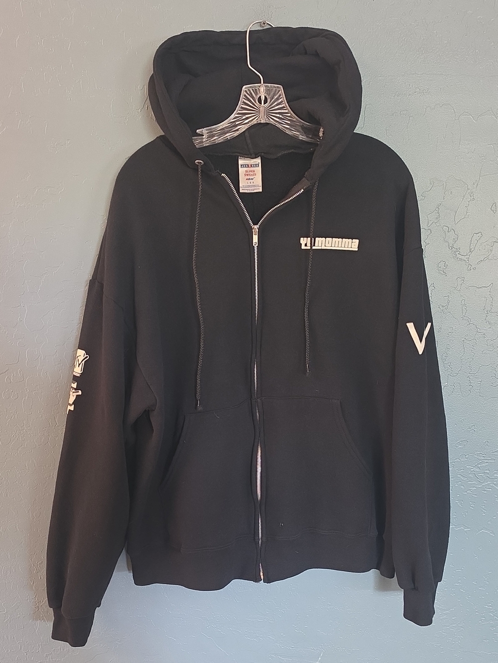 RARE 90s VTG MTV Yo Momma Staff Jerzees Black Zip Hoodie with White Label